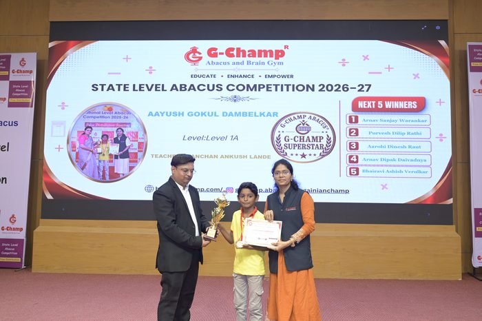 Aayush Gokul dambelkar — G-Champ Super Star, Level 1A, at the G-Champ State Level Abacus Competition 2026