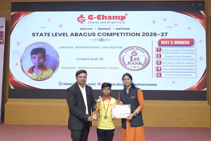 Akshay Shrikrishna Janjalkar — 1st Rank, Level 1A, at the G-Champ State Level Abacus Competition 2026