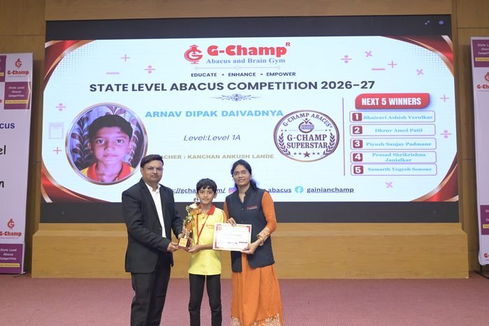 Arnav Dipak Daivadnya — G-Champ Super Star, Level 1A, at the G-Champ State Level Abacus Competition 2026
