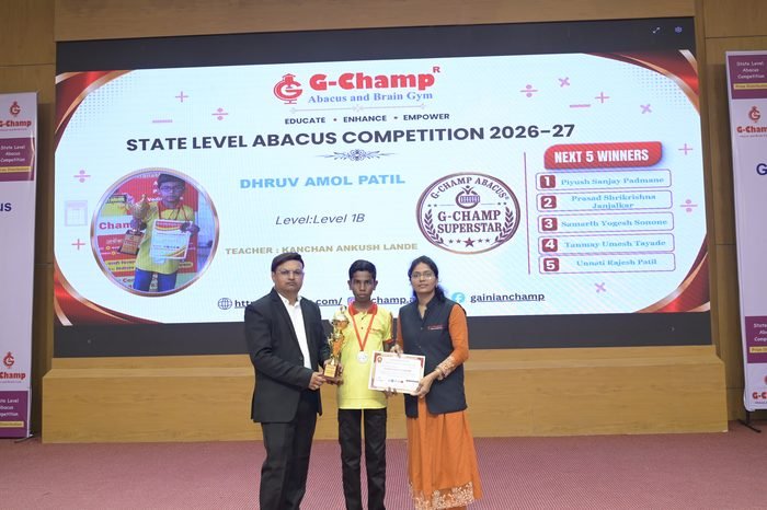 Dhruv Amol Patil — G-Champ Super Star, Level 1B, at the G-Champ State Level Abacus Competition 2026