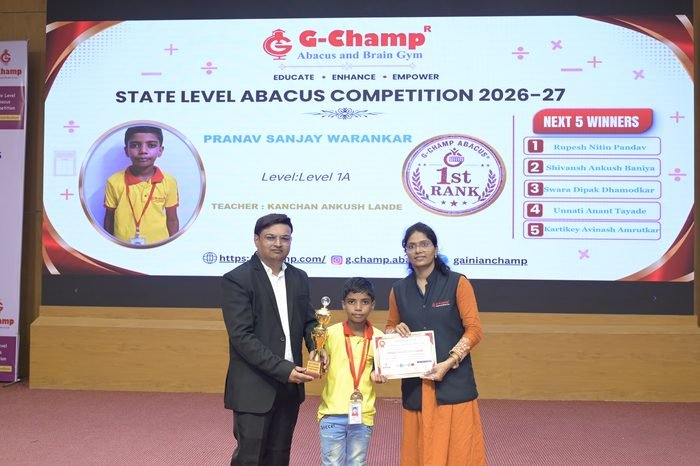 Pranav Sanjay Warankar — 2nd Rank, Level 1A, at the G-Champ State Level Abacus Competition 2026