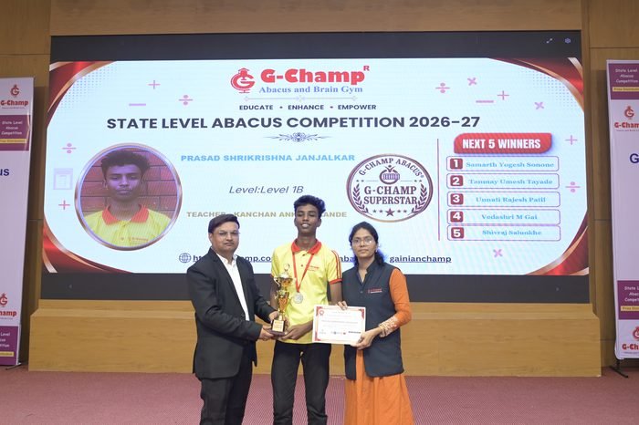 Prasad Shrikrishna Janjalkar — 2nd Rank, Level 1B, at the G-Champ State Level Abacus Competition 2026
