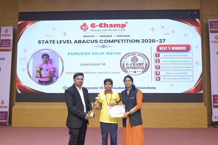 Purvesh Dilip Rathi — G-Champ Super Star, Level 1A, at the G-Champ State Level Abacus Competition 2026