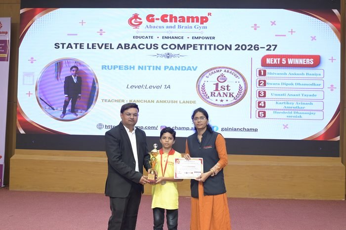 Rupesh Nitin Pandav — 2nd Rank, Level 1A, at the G-Champ State Level Abacus Competition 2026