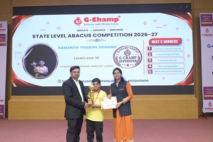 Samarth Yogesh Sonone — G-Champ Super Star, Level 1A, at the G-Champ State Level Abacus Competition 2026