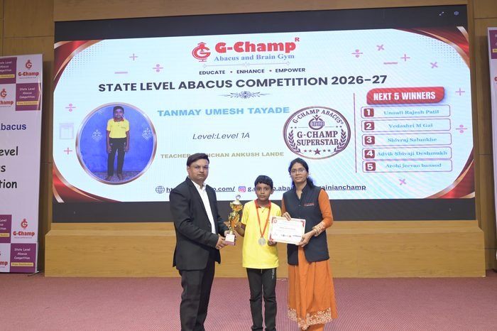 Tanmay Umesh Tayade — G-Champ Super Star, Level 1A, at the G-Champ State Level Abacus Competition 2026