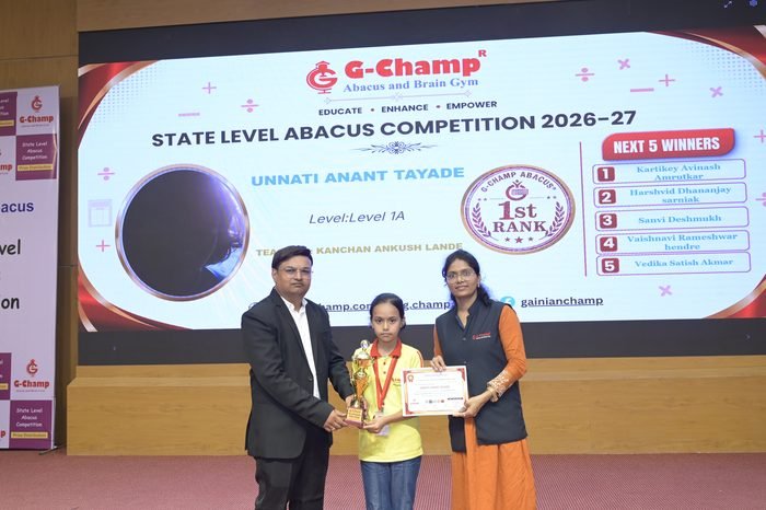 Unnati Anant Tayade — 2nd Rank, Level 1A, at the G-Champ State Level Abacus Competition 2026