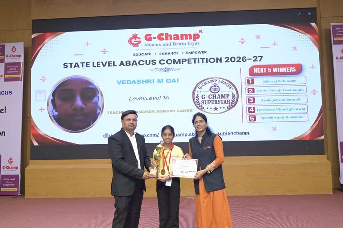 Vedashri M Gai — G-Champ Super Star, Level 1A, at the G-Champ State Level Abacus Competition 2026