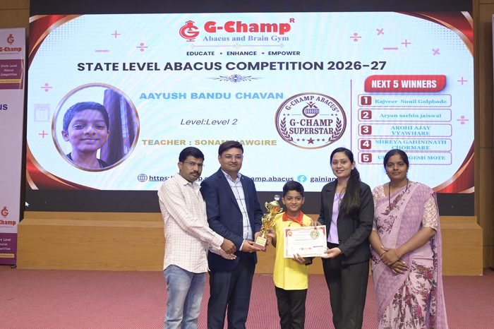 Aayush Bandu Chavan — G-Champ Super Star, Level 2, at the G-Champ State Level Abacus Competition 2026