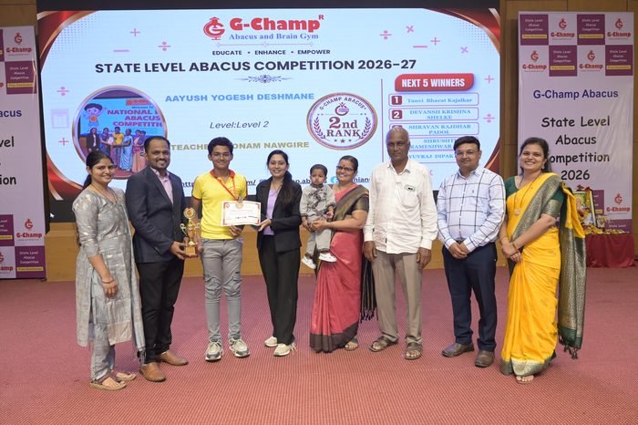 Aayush Yogesh Deshmane — 2nd Rank, Level 2, at the G-Champ State Level Abacus Competition 2026
