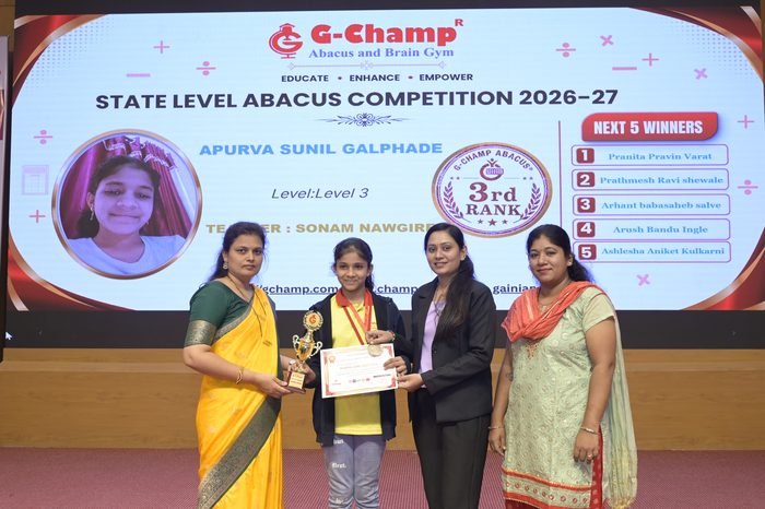 Apurva Sunil Galphade — 3rd Rank, Level 3, at the G-Champ State Level Abacus Competition 2026