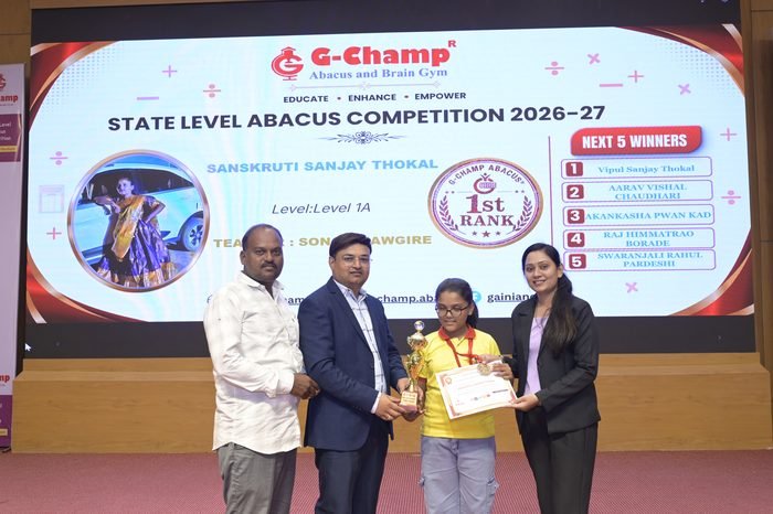 Sanskruti sanjay Thokal — 1st Rank, Level 1A, at the G-Champ State Level Abacus Competition 2026
