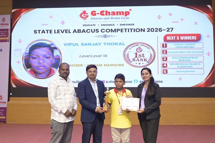 Vipul Sanjay Thokal — 1st Rank, Level 1A, at the G-Champ State Level Abacus Competition 2026