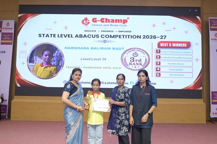 Harshada Baliram Raut — 3rd Rank, Level 1A, at the G-Champ State Level Abacus Competition 2026