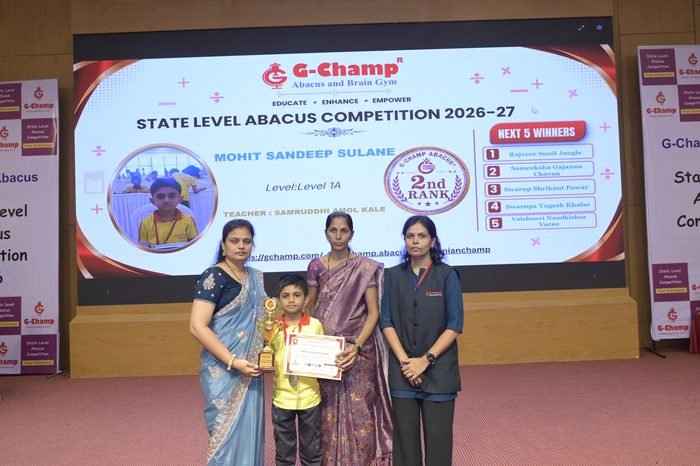 Mohit Sandeep Sulane — 3rd Rank, Level 1A, at the G-Champ State Level Abacus Competition 2026