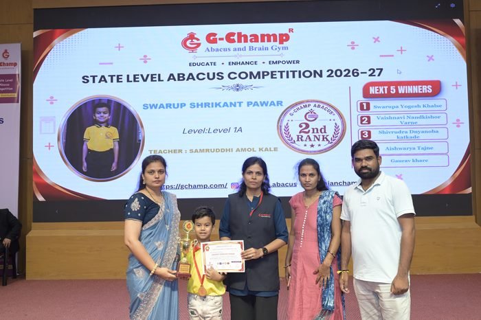 Swarup Shrikant Pawar — 2nd Rank, Level 1A, at the G-Champ State Level Abacus Competition 2026