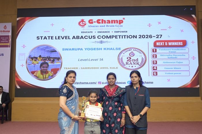 Swarupa Yogesh Khalse — 3rd Rank, Level 1A, at the G-Champ State Level Abacus Competition 2026