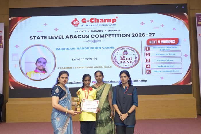 Vaishnavi Nandkishor Varne — 3rd Rank, Level 1A, at the G-Champ State Level Abacus Competition 2026