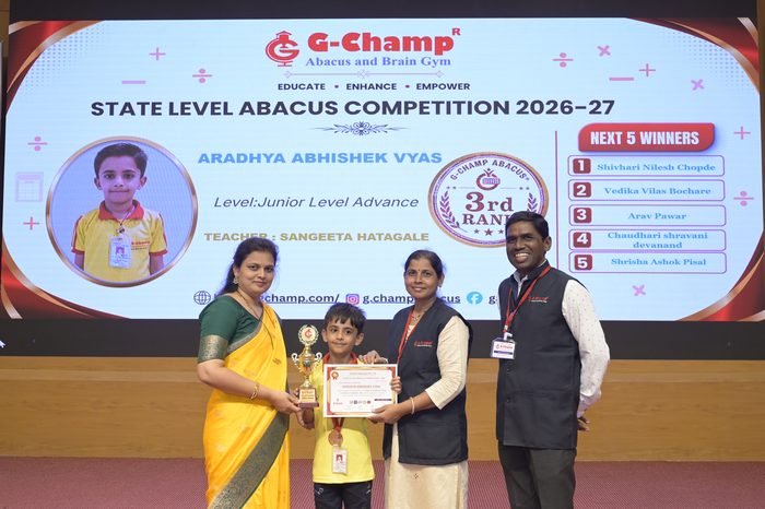 Aradhya Abhishek Vyas — 3rd Rank, Junior Level Advance, at the G-Champ State Level Abacus Competition 2026