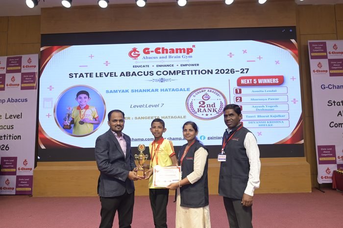 Samyak Shankar Hatagale — 2nd Rank, Level 7, at the G-Champ State Level Abacus Competition 2026