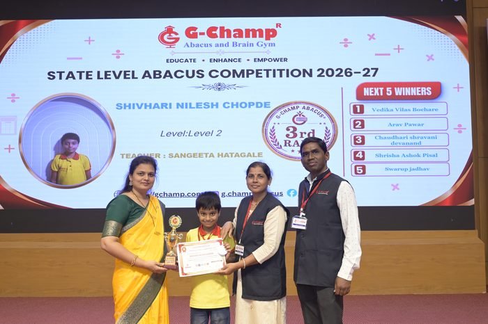 Shivhari Nilesh Chopde — 3rd Rank, Level 2, at the G-Champ State Level Abacus Competition 2026