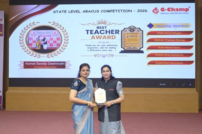 Komal Sandip Deshmukh — Best Teacher at the G-Champ State Level Abacus Competition 2026