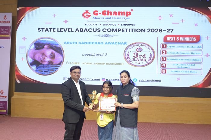 Arohi Sandiprao Awachar — 3rd Rank, Level 2, at the G-Champ State Level Abacus Competition 2026