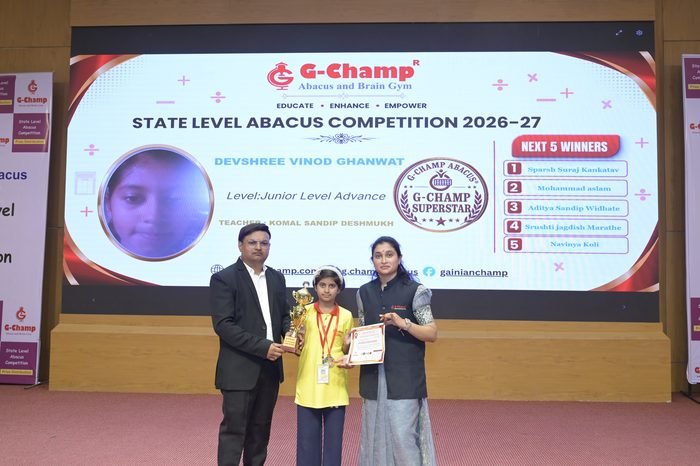 Devshree Vinod ghanwat — G-Champ Super Star, Junior Level Advance, at the G-Champ State Level Abacus Competition 2026