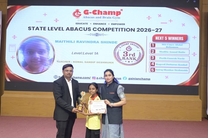 Maithili Ravindra Shinde — 3rd Rank, Level 1A, at the G-Champ State Level Abacus Competition 2026