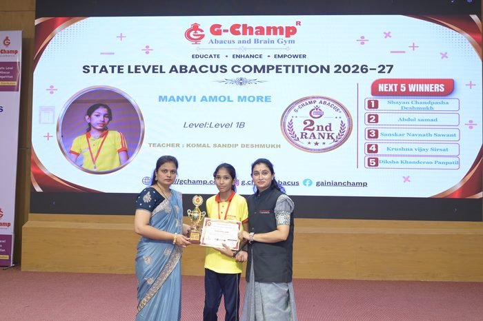 Manvi Amol More — 2nd Rank, Level 1B, at the G-Champ State Level Abacus Competition 2026