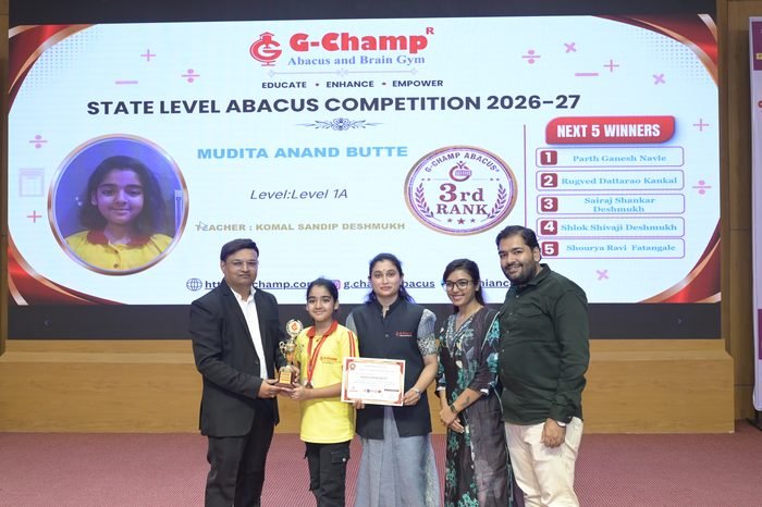 Mudita Anand Butte — 3rd Rank, Level 1A, at the G-Champ State Level Abacus Competition 2026