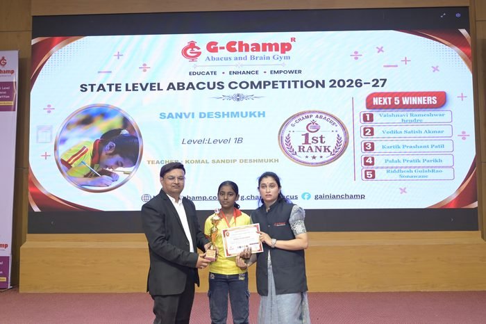 Sanvi Deshmukh — 1st Rank, Level 1B, at the G-Champ State Level Abacus Competition 2026