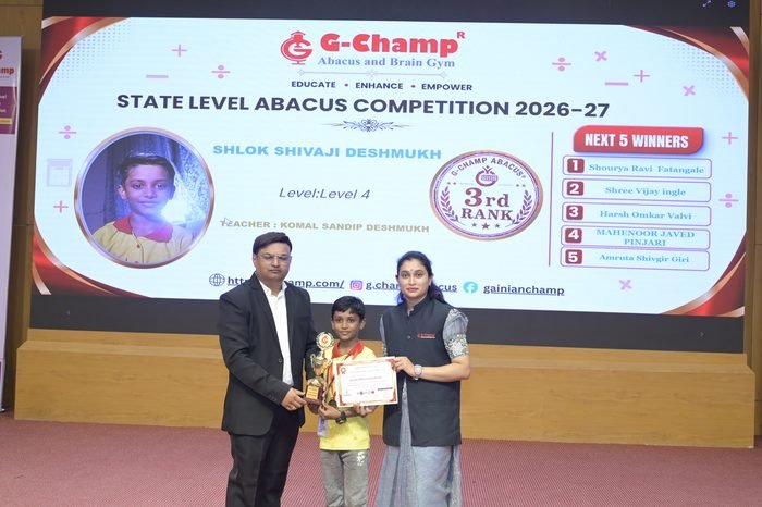 Shlok Shivaji Deshmukh — 3rd Rank, Level 4, at the G-Champ State Level Abacus Competition 2026