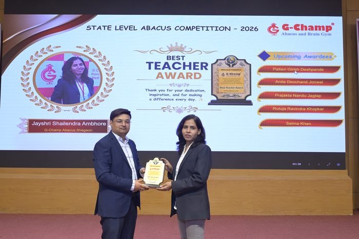 Jayshri Shailendra Ambhore — Best Teacher at the G-Champ State Level Abacus Competition 2026