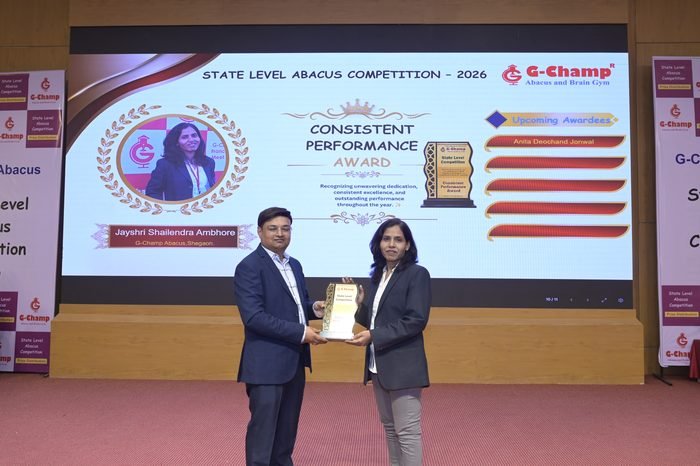 Jayshri Shailendra Ambhore — Consistent Performance Award at the G-Champ State Level Abacus Competition 2026