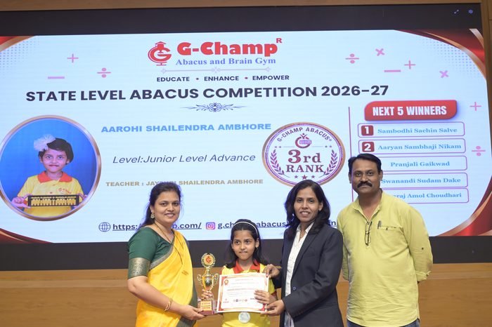 Aarohi Shailendra Ambhore — 3rd Rank, Junior Level Advance, at the G-Champ State Level Abacus Competition 2026