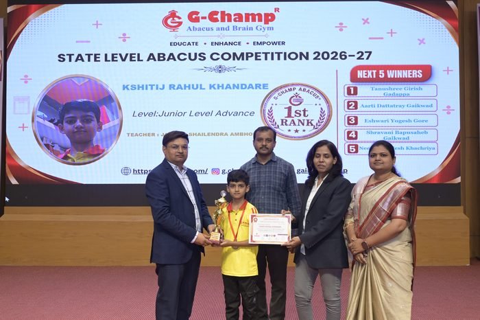 Kshitij Rahul Khandare — 1st Rank, Junior Level Advance, at the G-Champ State Level Abacus Competition 2026