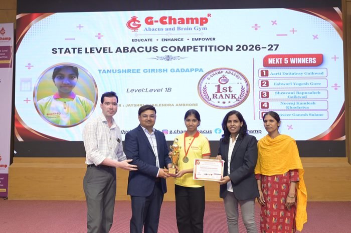 Tanushree Girish Gadappa — 1st Rank, Level 1B, at the G-Champ State Level Abacus Competition 2026