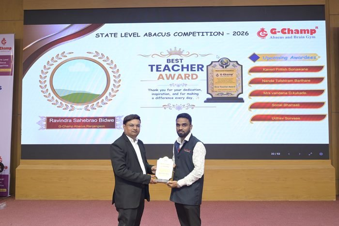 Ravindra Sahebrao Bidwe — Best Teacher at the G-Champ State Level Abacus Competition 2026