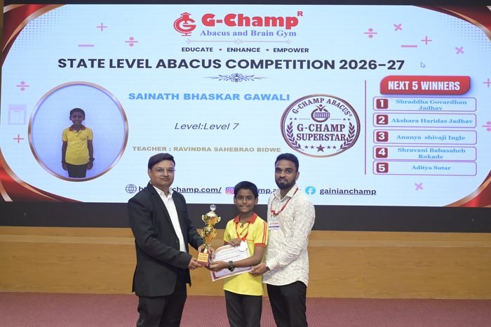 Sainath Bhaskar Gawali — G-Champ Super Star, Level 7, at the G-Champ State Level Abacus Competition 2026