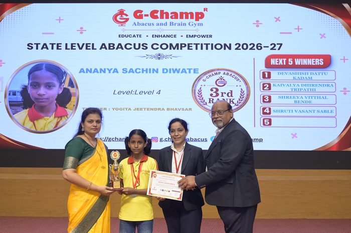 ANANYA SACHIN DIWATE — 3rd Rank, Level 4, at the G-Champ State Level Abacus Competition 2026
