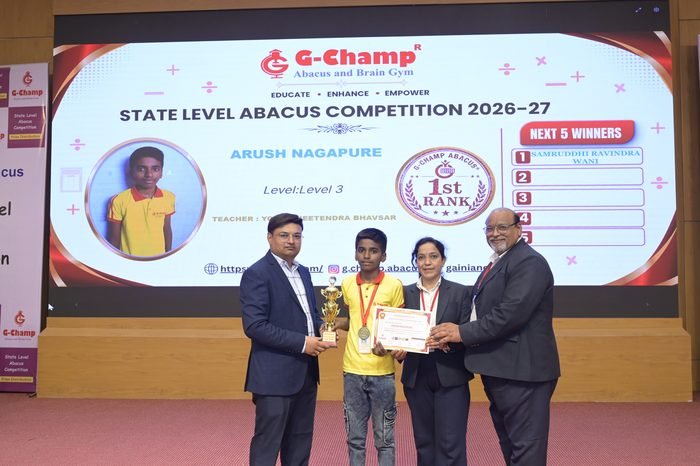 ARUSH NAGAPURE — 1st Rank, Level 3, at the G-Champ State Level Abacus Competition 2026