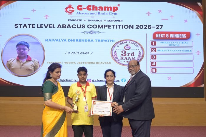 KAIVALYA DHIRENDRA TRIPATHI — 3rd Rank, Level 7, at the G-Champ State Level Abacus Competition 2026