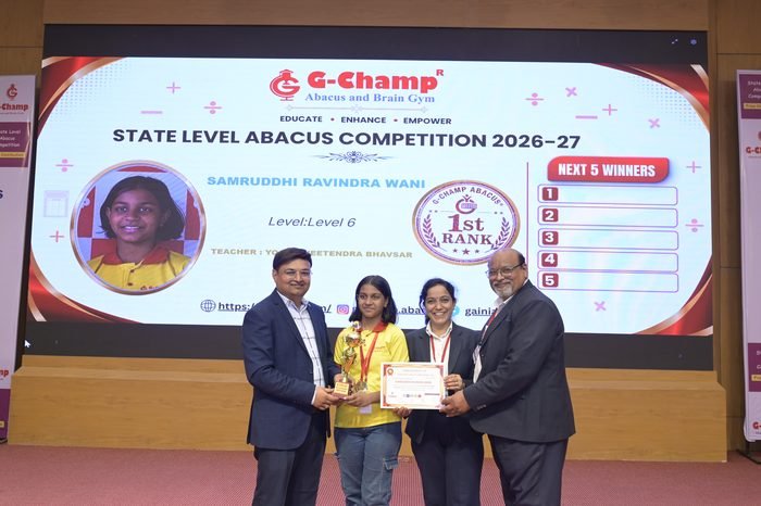 SAMRUDDHI RAVINDRA WANI — 1st Rank, Level 6, at the G-Champ State Level Abacus Competition 2026