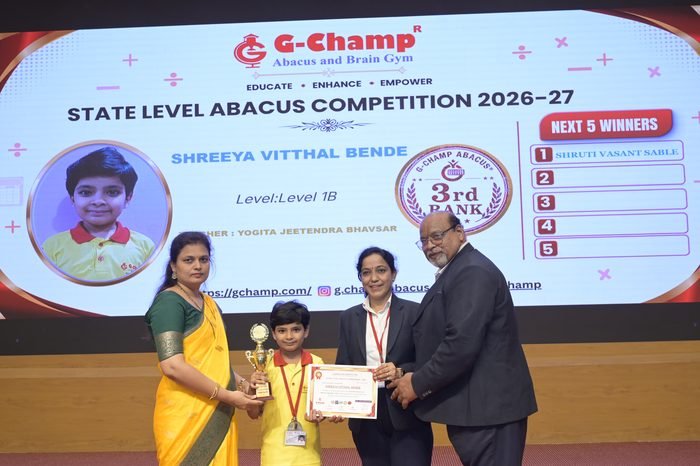 SHREEYA VITTHAL BENDE — 3rd Rank, Level 1B, at the G-Champ State Level Abacus Competition 2026