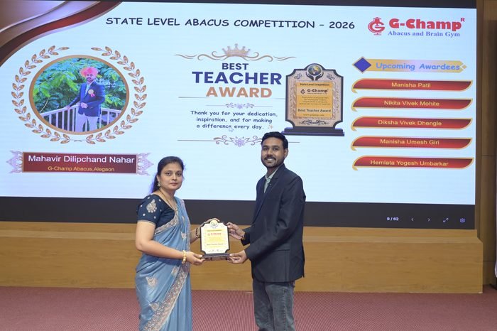 Mahavir Dilipchand Nahar — Best Teacher at the G-Champ State Level Abacus Competition 2026
