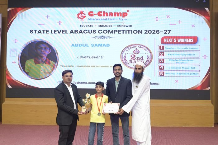 Abdul samad — 1st Rank, Level 6, at the G-Champ State Level Abacus Competition 2026