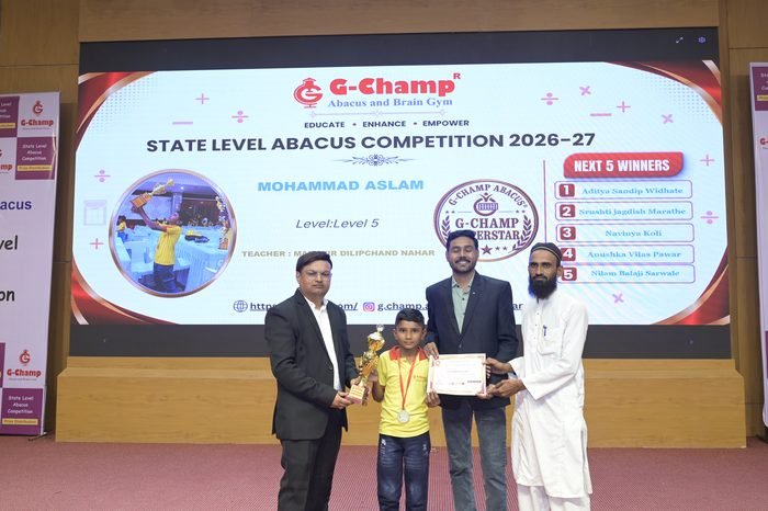 Mohammad aslam — 2nd Rank, Level 5, at the G-Champ State Level Abacus Competition 2026