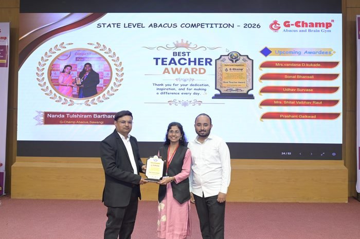 Nanda Tulshiram Barthare — Best Teacher at the G-Champ State Level Abacus Competition 2026