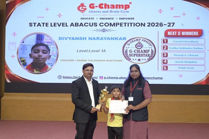 Divyansh Narayankar — G-Champ Super Star, Level 1A, at the G-Champ State Level Abacus Competition 2026